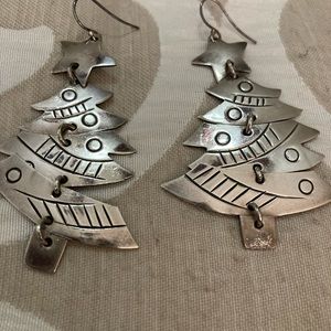 Silver Christmas tree earrings